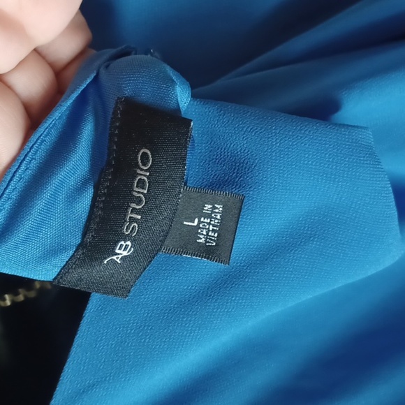 AB Studio Maxi Dress, blue, lace top, belted, L, lined, NWT - Picture 6 of 9